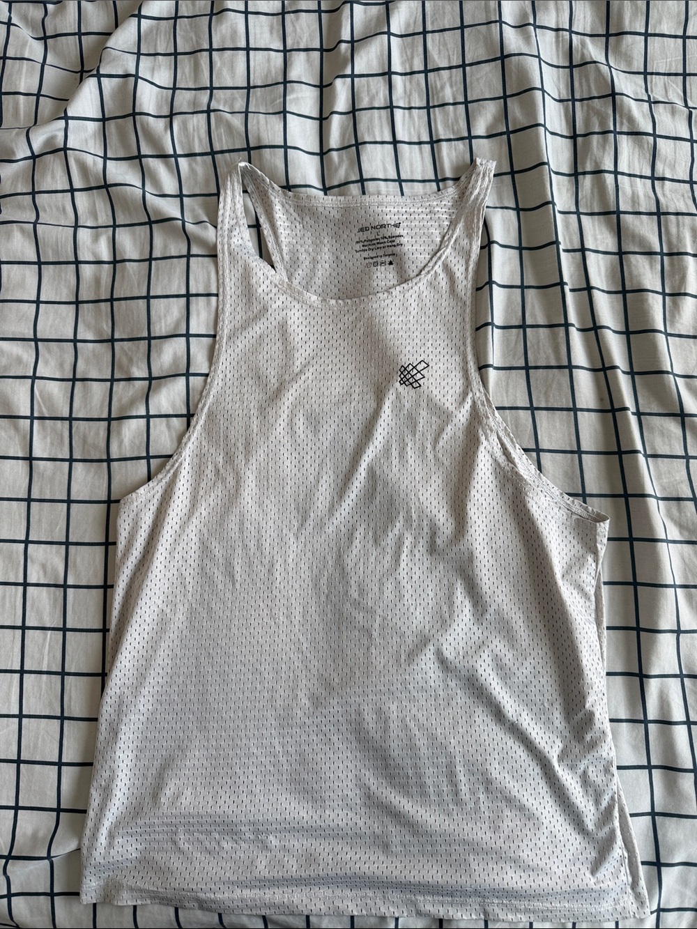 Jed North White Mens Mesh Tank Top with Small Black Logo